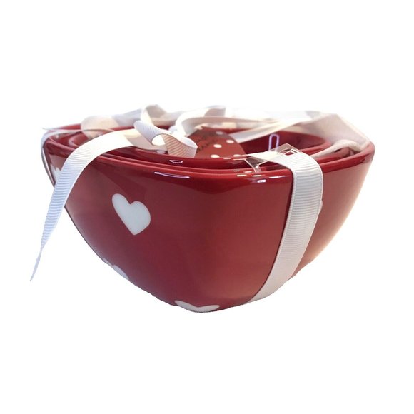 Terramoto Ceramic 3-Piece Heart-Shaped Bowl Dish Set Valentine's Day Gift - Picture 2 of 8